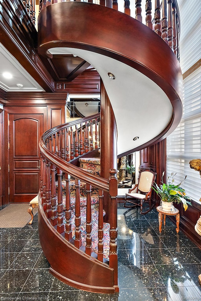 975 Sunningdale Dr, Bloomfield Hills, MI 48302 - stairs featuring granite tiled floors and arched walkways