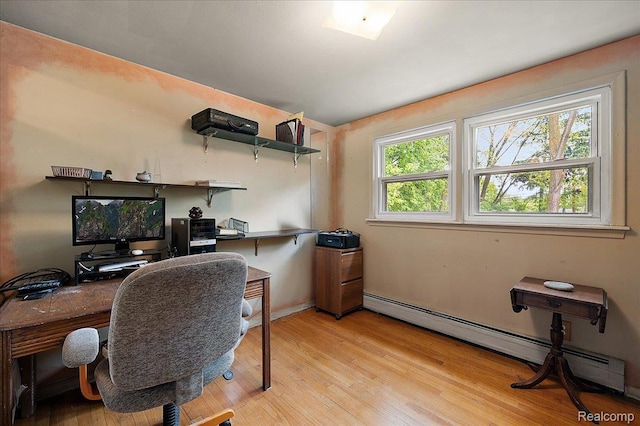 335 Douglas Dr, Bloomfield Hills, MI 48304 - office featuring a baseboard heating unit, light wood finished floors, and baseboards