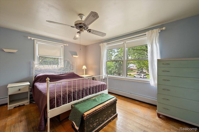 335 Douglas Dr, Bloomfield Hills, MI 48304 - bedroom featuring baseboard heating, wood finished floors, and ceiling fan