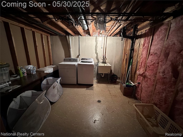 35951 Dover St, Livonia, MI 48150 - unfinished basement with washer and dryer and a sink