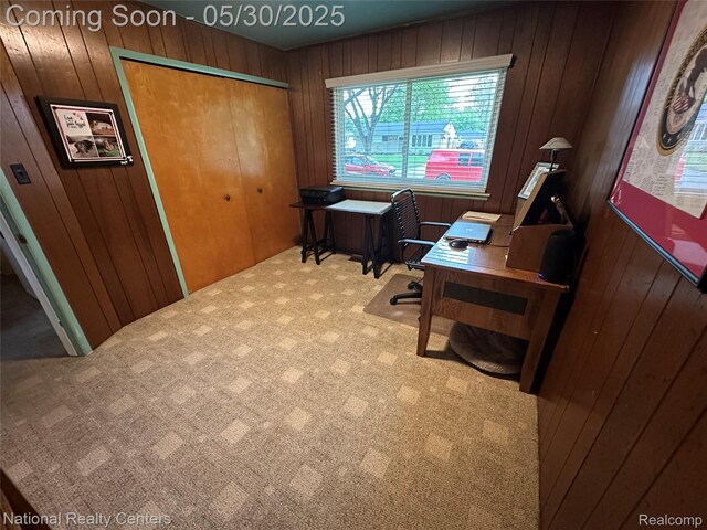 35951 Dover St, Livonia, MI 48150 - office with wooden walls and carpet floors