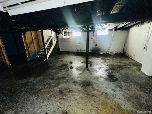 8068 Stahelin Ave, Detroit, MI 48228 - below grade area featuring stairs and a sink