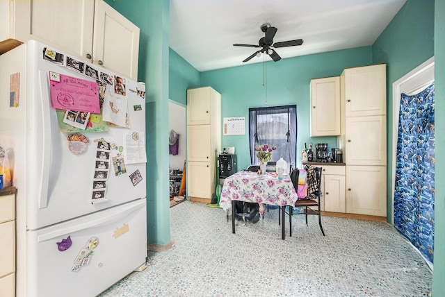 702 W Arlington St, Bangor, MI 49013 - kitchen with freestanding refrigerator and ceiling fan