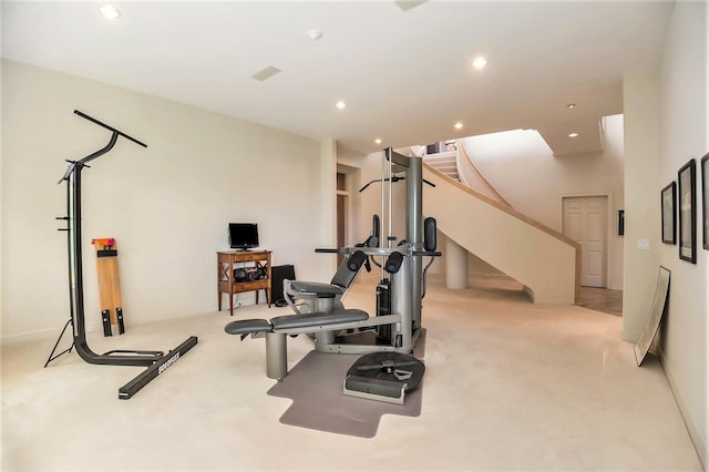 15919 Orchard Point Dr, Spring Lake, MI 49456 - exercise area featuring light colored carpet and recessed lighting