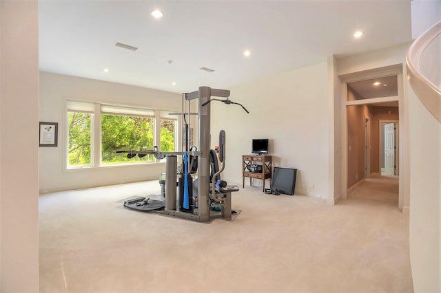 15919 Orchard Point Dr, Spring Lake, MI 49456 - exercise room with light colored carpet, recessed lighting, and baseboards