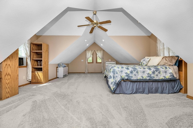 13881 Rivercrest Dr, White Pigeon, MI 49099 - bedroom featuring carpet, vaulted ceiling, baseboards, and a ceiling fan