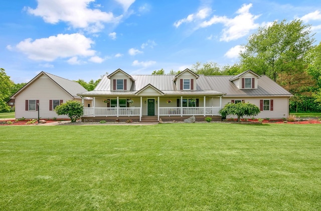 13881 Rivercrest Dr, White Pigeon, MI 49099 - view of front of home featuring covered porch, a front lawn, and metal roof