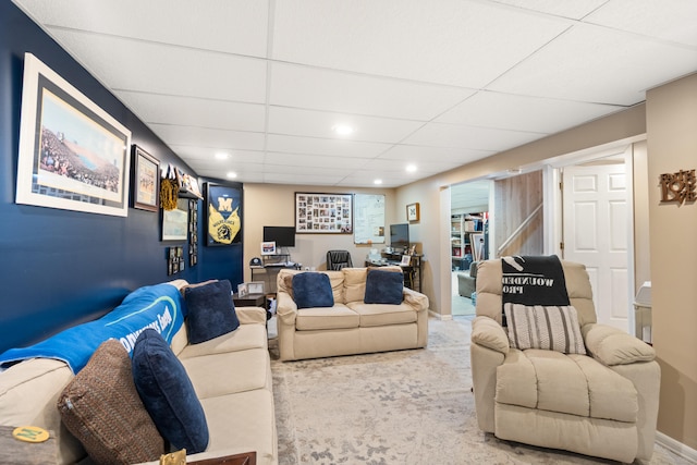 1403 Joseph St, Jackson, MI 49202 - carpeted living area with a desk, a drop ceiling, and recessed lighting