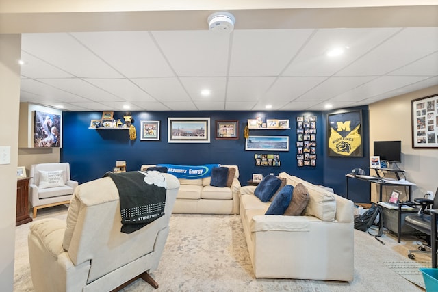 1403 Joseph St, Jackson, MI 49202 - carpeted living room featuring a drop ceiling and recessed lighting