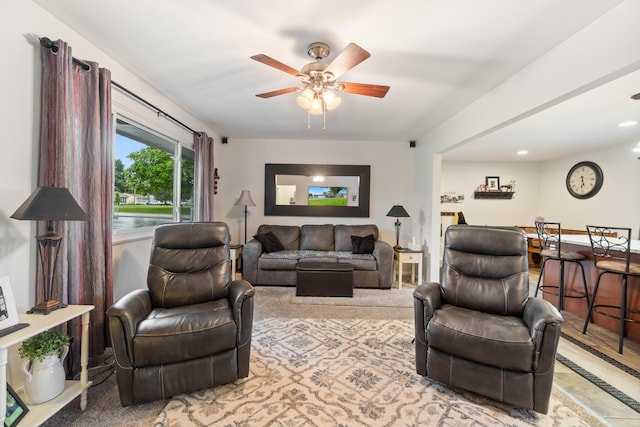 1403 Joseph St, Jackson, MI 49202 - living room featuring ceiling fan and recessed lighting