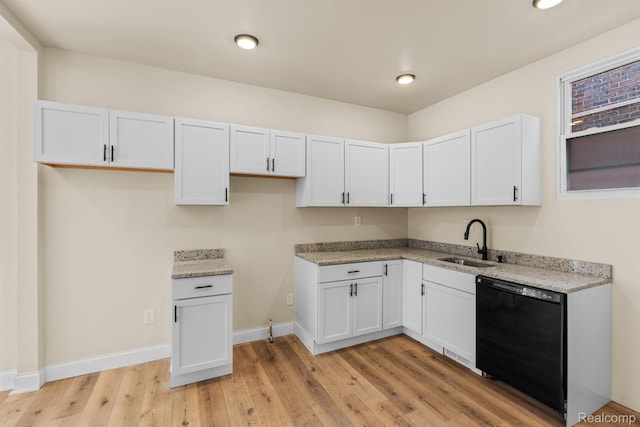 1502 Harding St, Detroit, MI 48214 - kitchen with dishwasher, a sink, light wood-type flooring, white cabinetry, and recessed lighting
