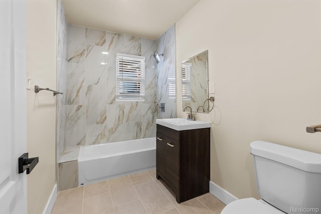 1502 Harding St, Detroit, MI 48214 - bathroom featuring vanity, toilet, tub / shower combination, baseboards, and tile patterned flooring