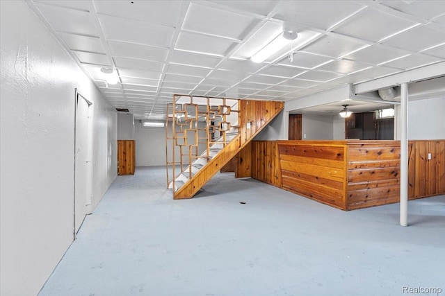 16355 Windermere Cir, Romulus, MI 48195 - finished basement with stairway and wood walls