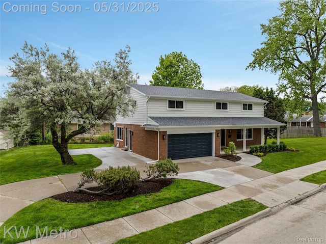 1607 Yorktown St, Grosse Pointe Farms, MI 48236 - view of front of home with brick siding, driveway, an attached garage, roof with shingles, and a porch