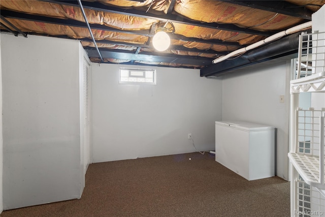 630 Symes Ave, Royal Oak, MI 48067 - below grade area featuring carpet and white fridge