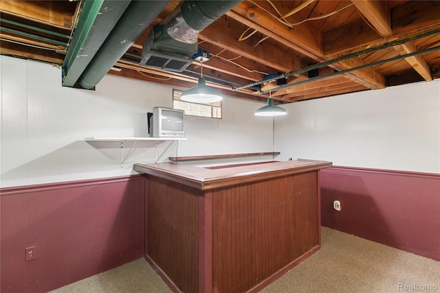 630 Symes Ave, Royal Oak, MI 48067 - finished basement with a bar, carpet floors, and wainscoting