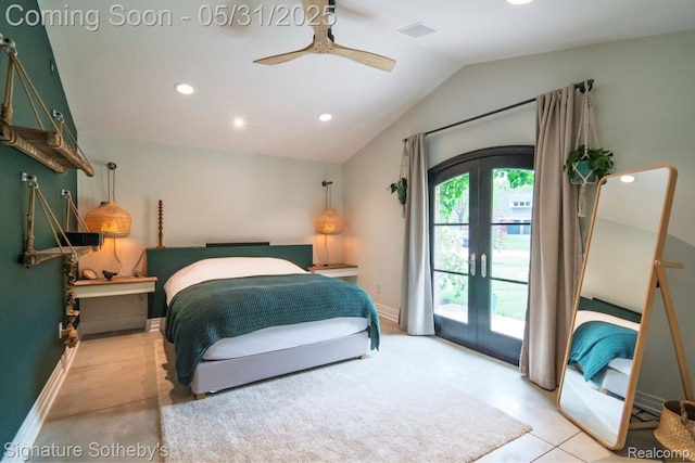 3171 E Breckenridge Ln, Bloomfield Hills, MI 48301 - bedroom featuring access to exterior, french doors, recessed lighting, vaulted ceiling, and baseboards