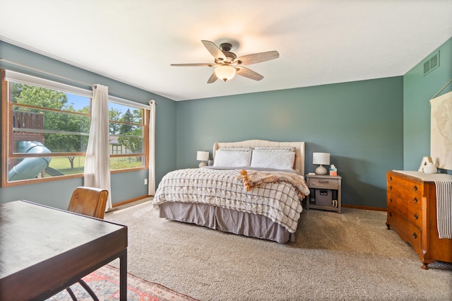 617 Ramsey Ln, Pleasant Lake, MI 49272 - carpeted bedroom featuring baseboards and ceiling fan