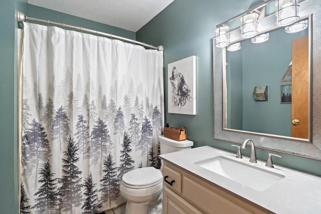 617 Ramsey Ln, Pleasant Lake, MI 49272 - bathroom with toilet, vanity, and curtained shower