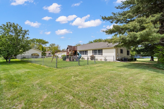 617 Ramsey Ln, Pleasant Lake, MI 49272 - view of yard featuring central air condition unit and a playground