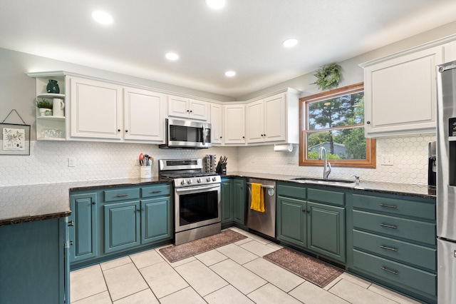 617 Ramsey Ln, Pleasant Lake, MI 49272 - kitchen featuring appliances with stainless steel finishes, a sink, white cabinetry, backsplash, and recessed lighting