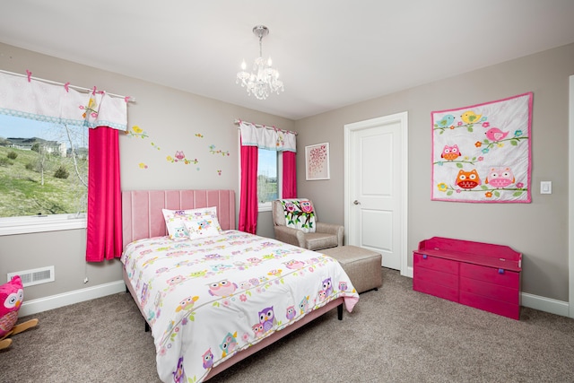 4034 Glacier Lake Ct, Dexter, MI 48130 - bedroom featuring carpet, a chandelier, and baseboards