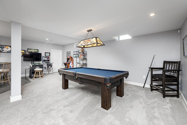 4034 Glacier Lake Ct, Dexter, MI 48130 - rec room with light carpet, baseboards, pool table, and recessed lighting