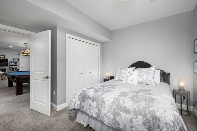 4034 Glacier Lake Ct, Dexter, MI 48130 - bedroom featuring carpet flooring, baseboards, a closet, and billiards table