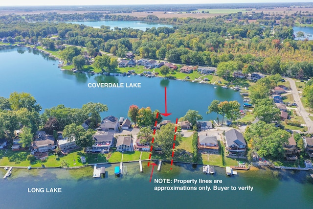 70847 Claire Dr, Union, MI 49130 - aerial view of residential area featuring a nearby body of water and property boundaries highlighted