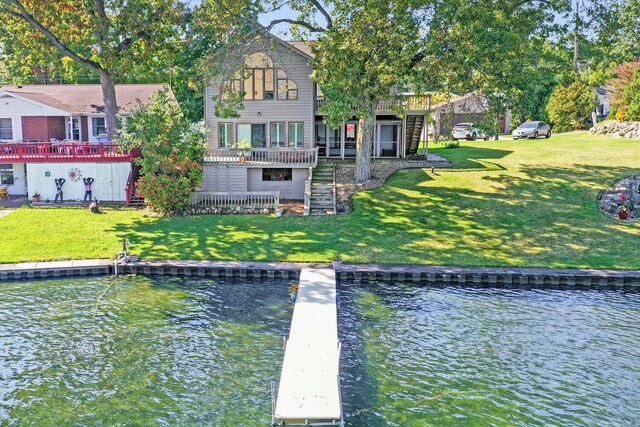 70847 Claire Dr, Union, MI 49130 - dock area featuring stairway, a lawn, and a deck with water view