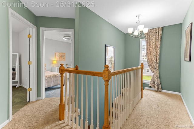 21106 Collingham Ave, Farmington Hills, MI 48336 - corridor featuring carpet flooring, a chandelier, and an upstairs landing