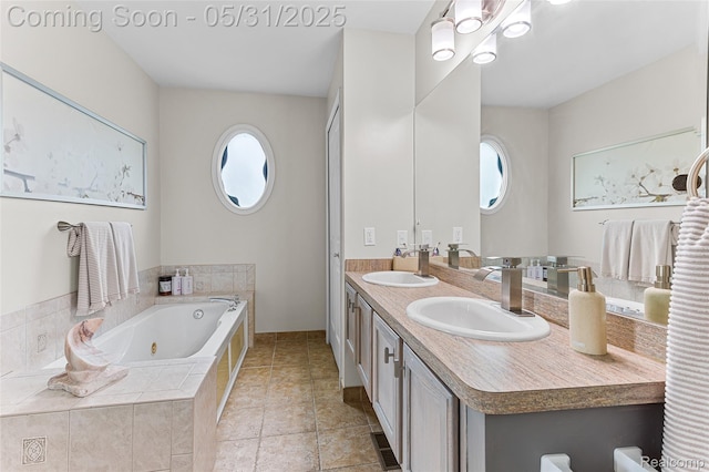 21106 Collingham Ave, Farmington Hills, MI 48336 - full bathroom featuring double vanity, a whirlpool tub, plenty of natural light, and tile patterned flooring