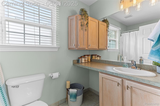 21106 Collingham Ave, Farmington Hills, MI 48336 - bathroom with tile patterned floors, vanity, toilet, baseboards, and curtained shower