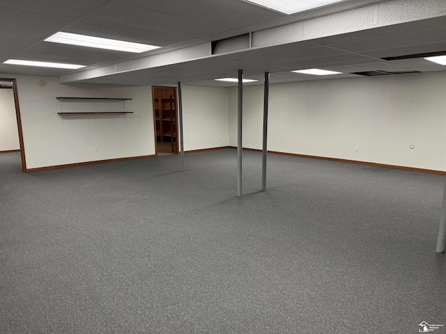 7357 Hidden Valley Dr, Lambertville, MI 48144 - finished basement with baseboards, a drop ceiling, and carpet flooring