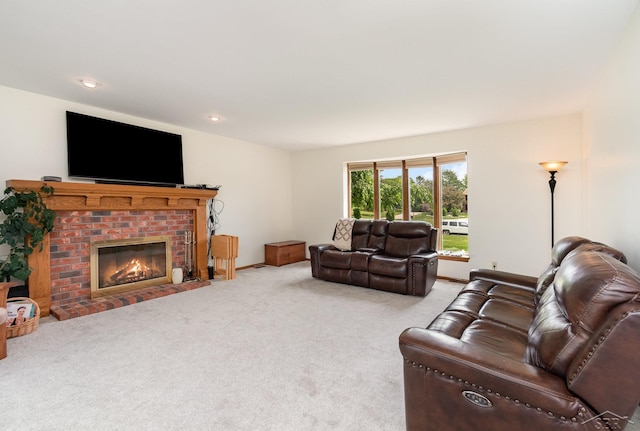 3677 W White Trillium Dr, Saginaw, MI 48603 - living area featuring carpet flooring, a fireplace, and baseboards