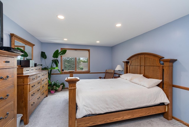 3677 W White Trillium Dr, Saginaw, MI 48603 - bedroom featuring light carpet, recessed lighting, and baseboards