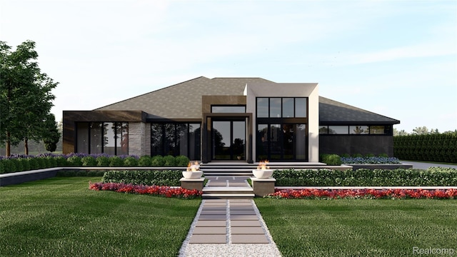 2717 Turtle Shores Dr, Bloomfield Hills, MI 48302 - modern home with a front yard and a shingled roof