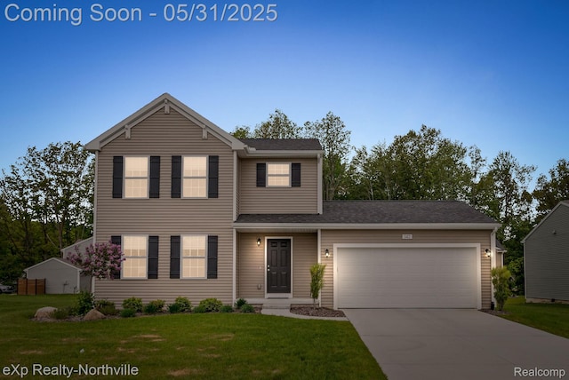 342 Lotz Ct, Wayland, MI 49348 - view of front of property with an attached garage, concrete driveway, and a front lawn