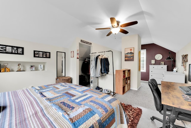 3822 Polk St, Dearborn, MI 48124 - carpeted bedroom with lofted ceiling, a ceiling fan, and an office area