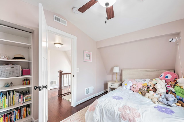 403 N Helen Ave, Rochester, MI 48307 - bedroom featuring lofted ceiling, dark wood-type flooring, a ceiling fan, and baseboards