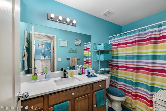 340 N Wixom Rd, Wixom, MI 48393 - bathroom with toilet, vanity, and curtained shower