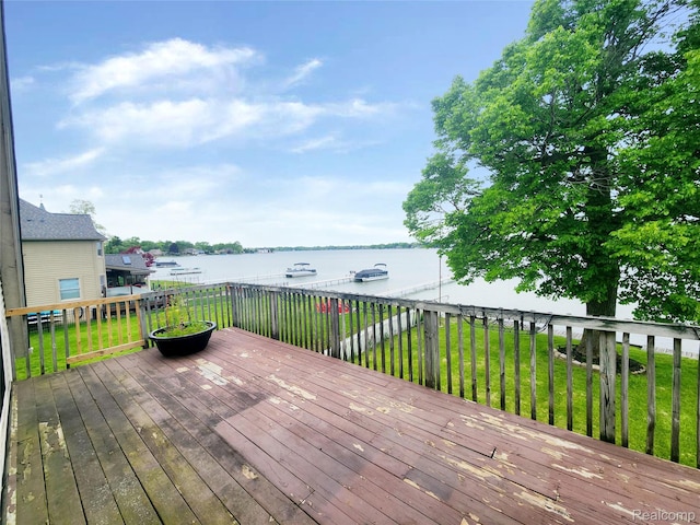 4390 Cass Elizabeth Rd, Waterford, MI 48328 - wooden terrace featuring a water view and a lawn