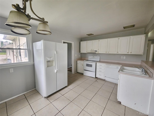 4390 Cass Elizabeth Rd, Waterford, MI 48328 - kitchen with white appliances, under cabinet range hood, white cabinets, and light tile patterned floors