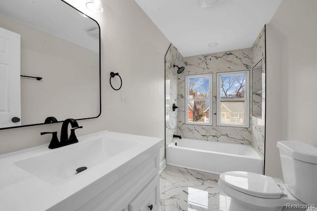 13332 Maiden St, Detroit, MI 48213 - full bath with toilet, vanity, tub / shower combination, and marble finish flooring
