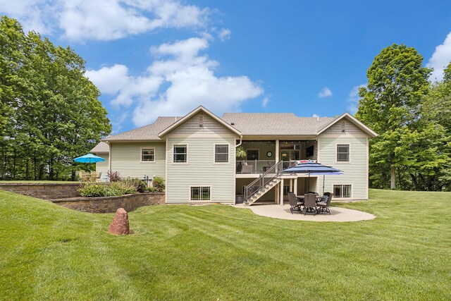 33515 28th Ave, Paw Paw, MI 49079 - rear view of property with stairs, a patio, a lawn, a deck, and roof with shingles