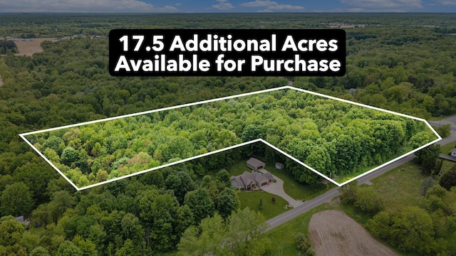 33515 28th Ave, Paw Paw, MI 49079 - aerial view of property and surrounding area with a heavily wooded area and property boundaries highlighted