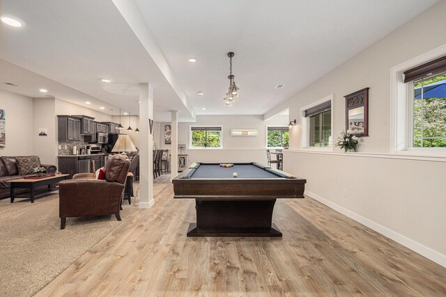 33515 28th Ave, Paw Paw, MI 49079 - recreation room with healthy amount of natural light, baseboards, pool table, light wood-style floors, and recessed lighting