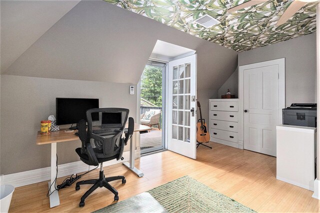 2335 Niles Ave, Saint Joseph, MI 49085 - office area with wood finished floors, lofted ceiling, and french doors