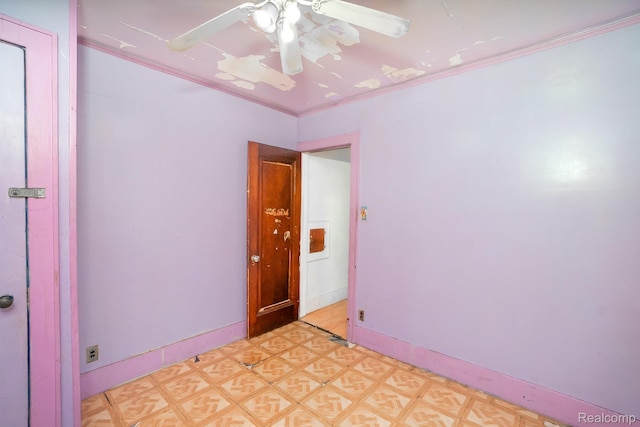 12151 Corbett St, Detroit, MI 48213 - unfurnished room with crown molding, light flooring, and a ceiling fan