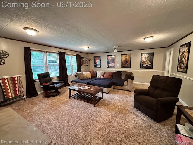 9044 N Sheldon Rd, Plymouth, MI 48170 - living room with carpet, a ceiling fan, and baseboards